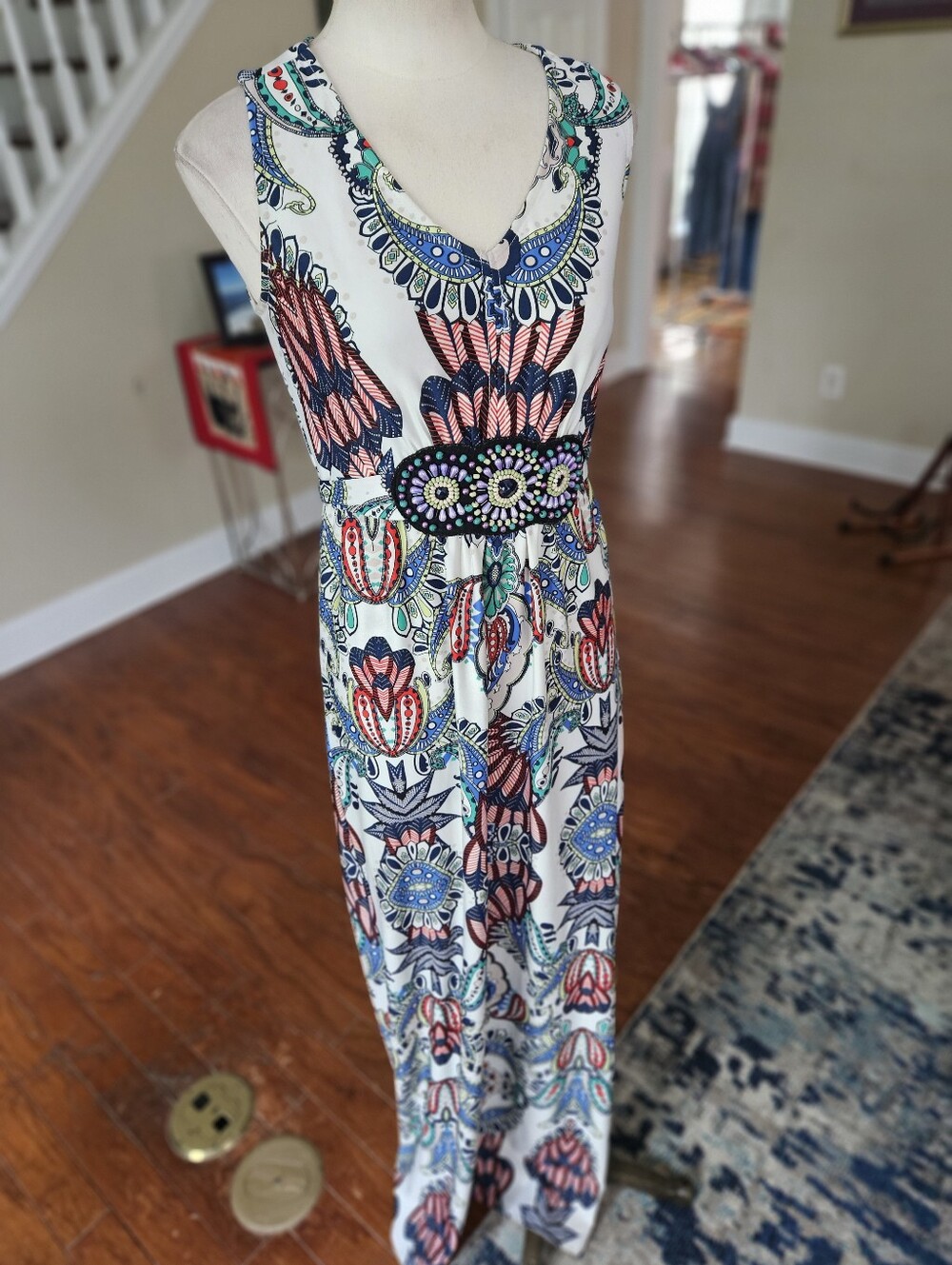 New Directions Boho Beaded Maxi Dress Small